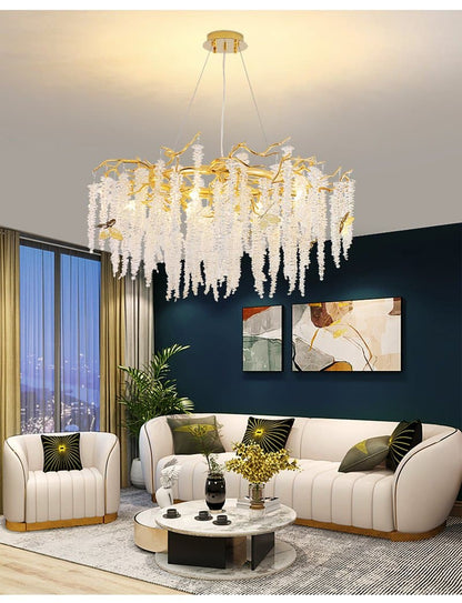 TLL Branch Luxury Long Snowflake Crystal Chandelier