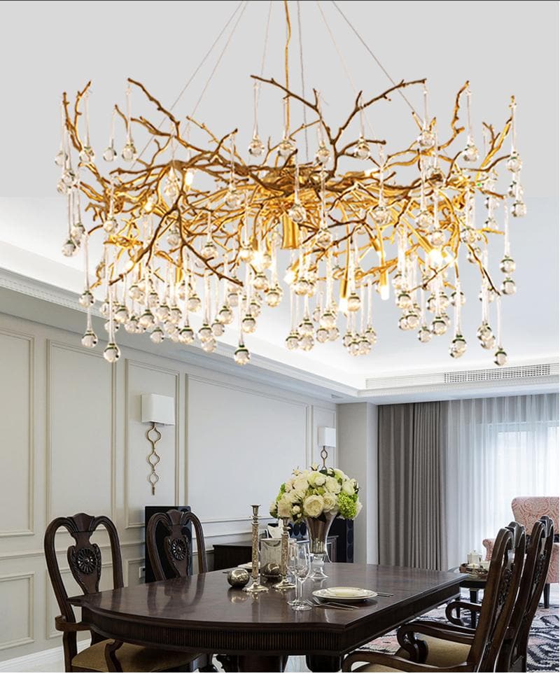 Arcadia Branch Brass Crystal Teardrop Chandelier Gold 31" 39"