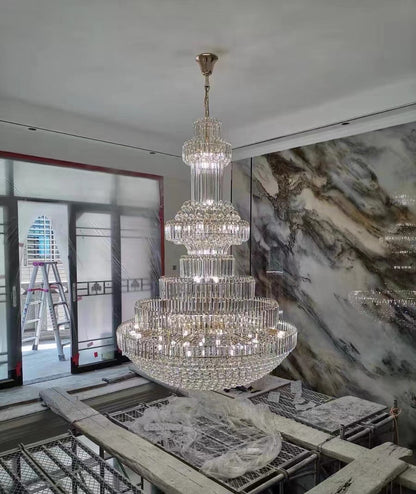 Modern Gold Foyer Extra Large Crystal Chandeliers Round Luxury Ceiling Light Fixture For Hall Entrance