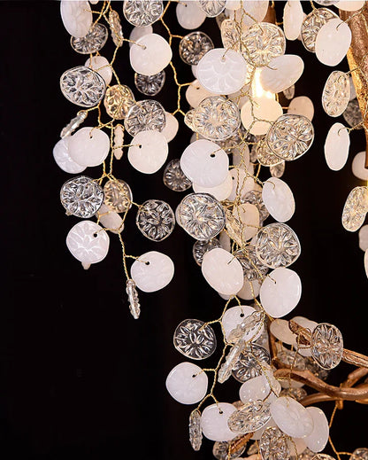 Modern Unique Artistic Flower Brass Branch Semi-flush Mount Chandelier for Living Room/ Hallway/ Entryway/ Staircase