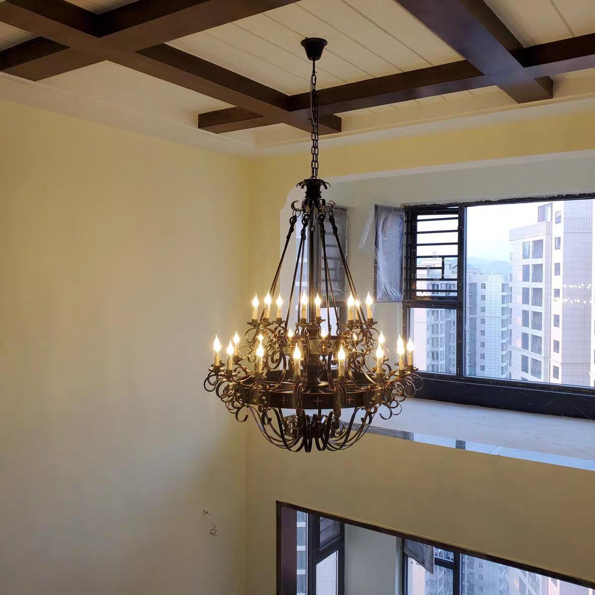 Vintage Iron Simple Candle Art Chandelier for Living Room / Villa / Stairs