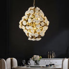 Brass and Ceramic Flower Art Chandelier Post Modern Light Luxury Style for Living and Dining Areas