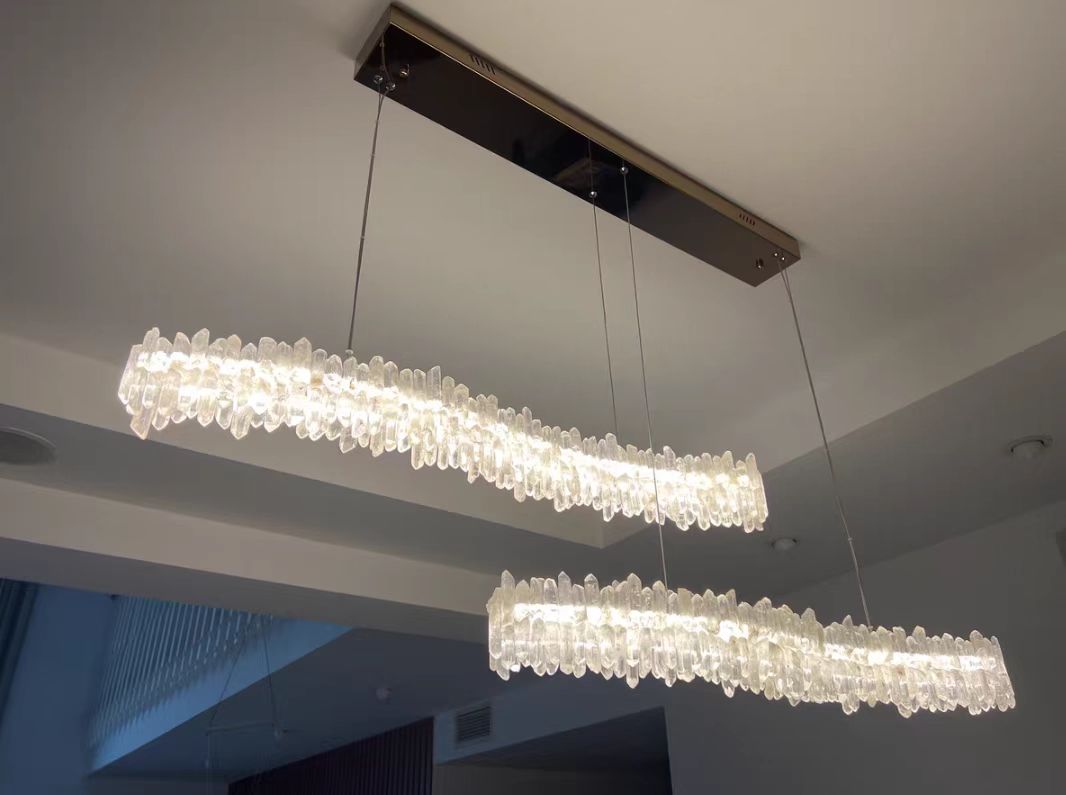 Modern Light Luxury Designer Model Natural Crystal Stone Long Dining Chandelier Furniture for Dining Room/Kitchen Island/Study Room