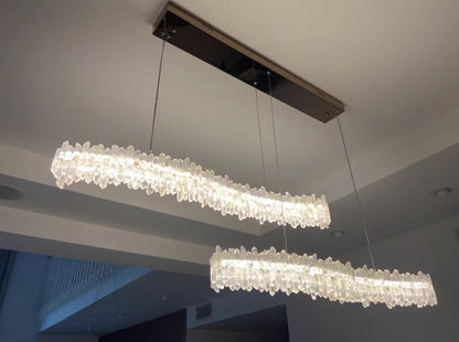 Modern Light Luxury Designer Model Natural Crystal Stone Long Dining Chandelier Furniture for Dining Room/Kitchen Island/Study Room
