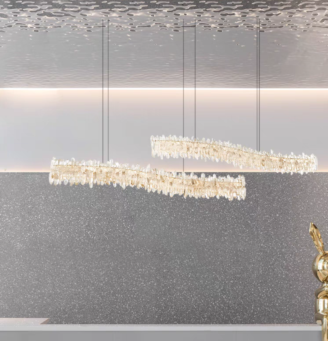 Modern Light Luxury Designer Model Natural Crystal Stone Long Dining Chandelier Furniture for Dining Room/Kitchen Island/Study Room