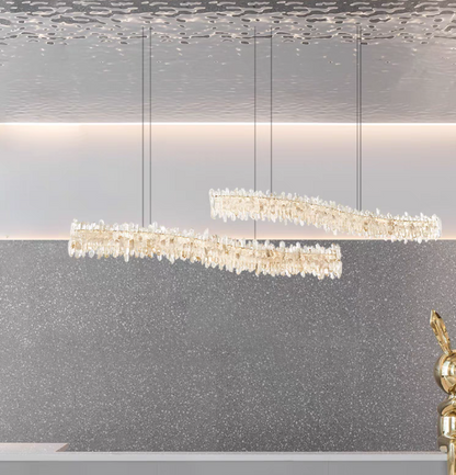 Modern Light Luxury Designer Model Natural Crystal Stone Long Dining Chandelier Furniture for Dining Room/Kitchen Island/Study Room