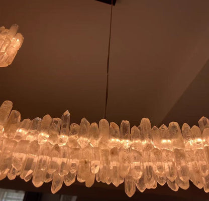 Modern Light Luxury Designer Model Natural Crystal Stone Long Dining Chandelier Furniture for Dining Room/Kitchen Island/Study Room