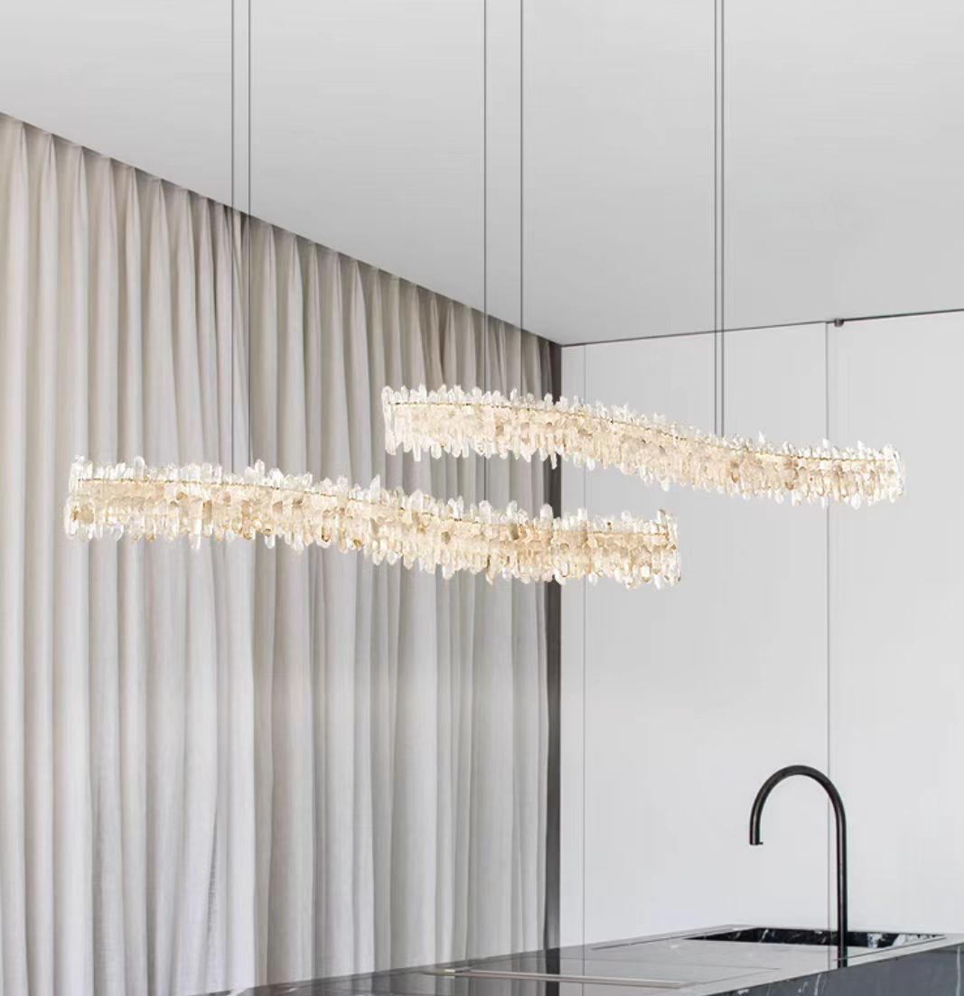 Modern Light Luxury Designer Model Natural Crystal Stone Long Dining Chandelier Furniture for Dining Room/Kitchen Island/Study Room
