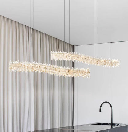 Modern Light Luxury Designer Model Natural Crystal Stone Long Dining Chandelier Furniture for Dining Room/Kitchen Island/Study Room