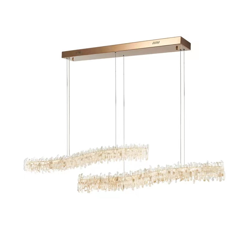 Modern Light Luxury Designer Model Natural Crystal Stone Long Dining Chandelier Furniture for Dining Room/Kitchen Island/Study Room