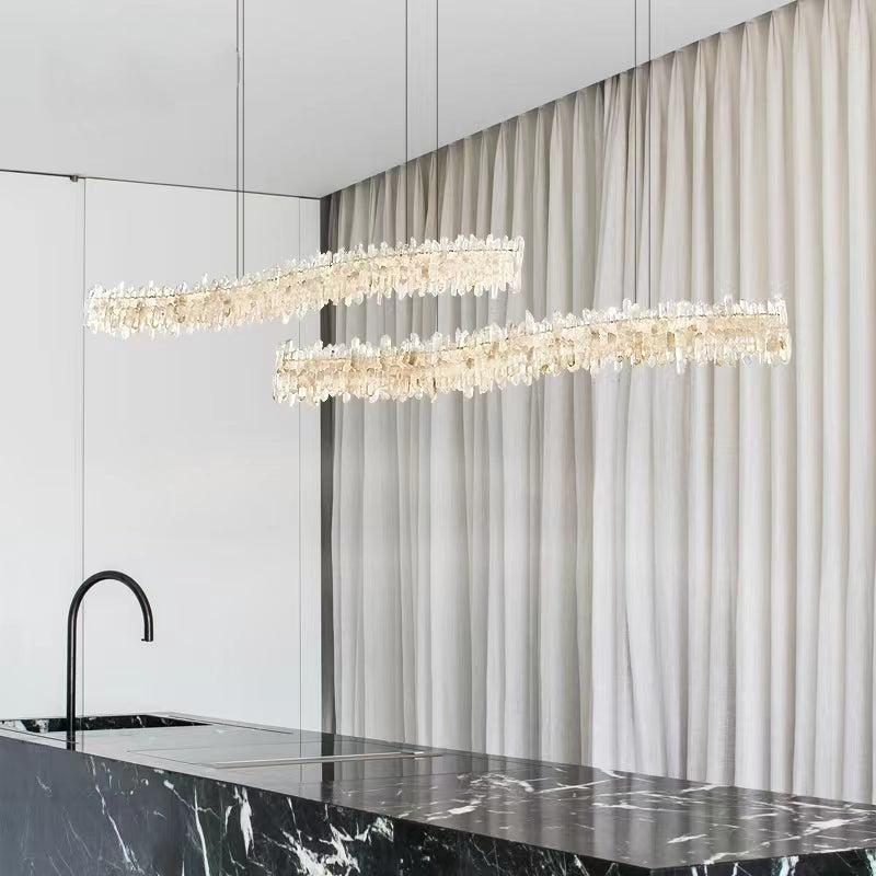 Modern Light Luxury Designer Model Natural Crystal Stone Long Dining Chandelier Furniture for Dining Room/Kitchen Island/Study Room