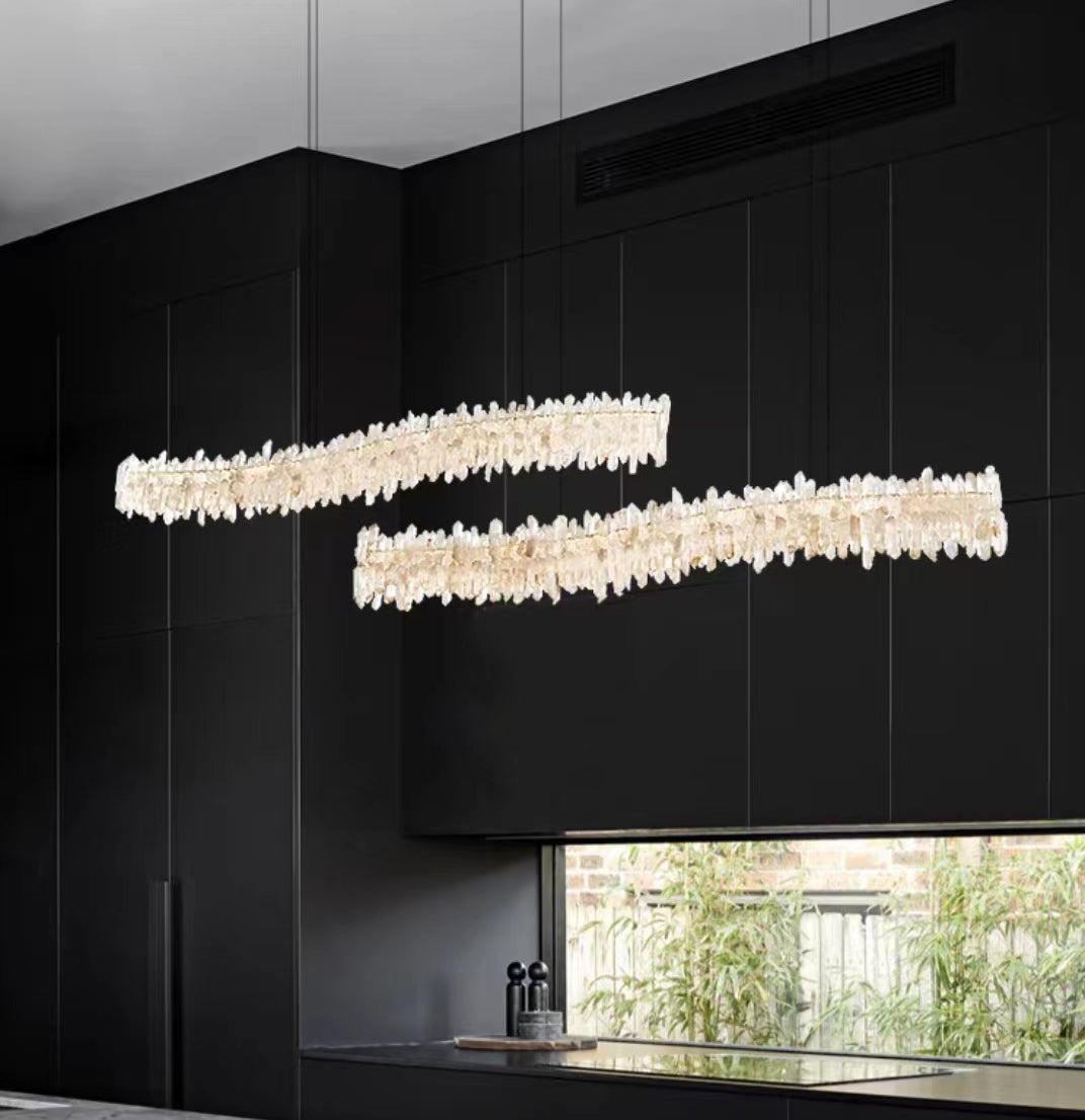 Modern Light Luxury Designer Model Natural Crystal Stone Long Dining Chandelier Furniture for Dining Room/Kitchen Island/Study Room