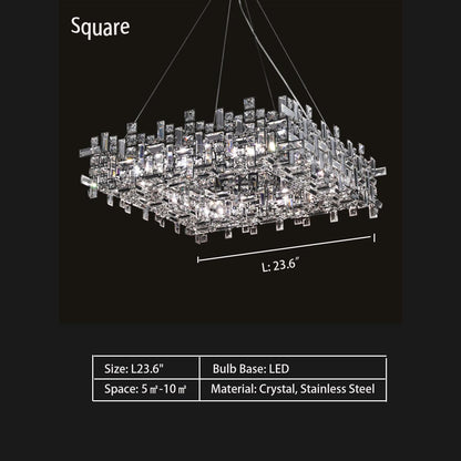 Extra Large Art Irregular Block Collection Crystal Pendant Chandelier Suit for Living Dining Room