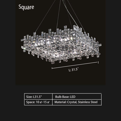 Extra Large Art Irregular Block Collection Crystal Pendant Chandelier Suit for Living Dining Room