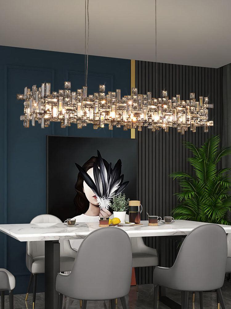Extra Large Art Irregular Block Collection Crystal Pendant Chandelier Suit for Living Dining Room