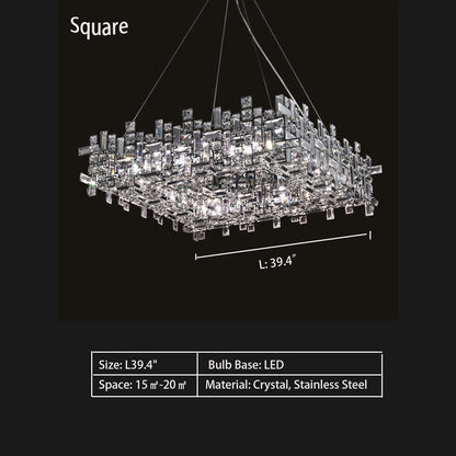 Extra Large Art Irregular Block Collection Crystal Pendant Chandelier Suit for Living Dining Room