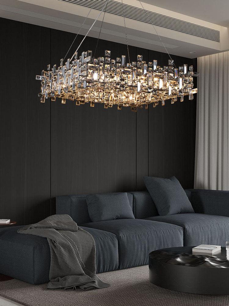 Extra Large Art Irregular Block Collection Crystal Pendant Chandelier Suit for Living Dining Room