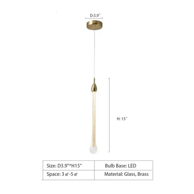 Modern Long Gold Glass Raindrop Rod Pendant Light for Staircase/High-ceiling room