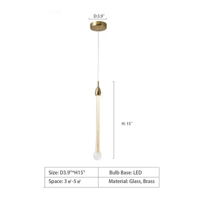 Modern Long Gold Glass Raindrop Rod Pendant Light for Staircase/High-ceiling room