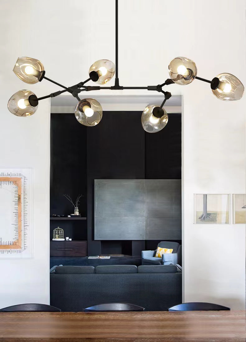Modern Industrial Branch Chandelier with Multiple Glass Pendants Extra Large for Living or Dining Room
