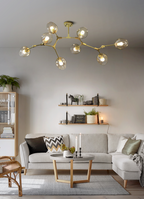 Modern Industrial Branch Chandelier with Multiple Glass Pendants Extra Large for Living or Dining Room