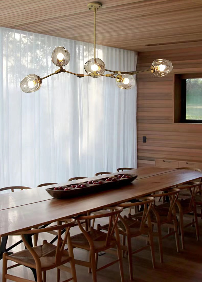 Modern Industrial Branch Chandelier with Multiple Glass Pendants Extra Large for Living or Dining Room