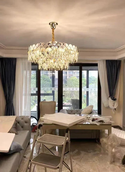 Modern Fish Scale Tiered Crystal Pendant Chandelier Suit for Living Room & Bedroom
