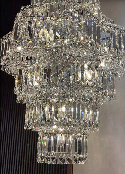 Extra Large Plaza Hall Multi-Tier Crystal Chandelier Foyer Living Room Staircase Ceiling Lighting Fixture In Chrome/Gold Finish