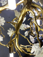 Post-Modern Art Brass and Ceramics Flower Pendant Branch Chandelier for Living/Dining Room