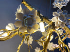 Post-Modern Art Brass and Ceramics Flower Pendant Branch Chandelier for Living/Dining Room
