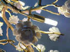 Post-Modern Art Brass and Ceramics Flower Pendant Branch Chandelier for Living/Dining Room