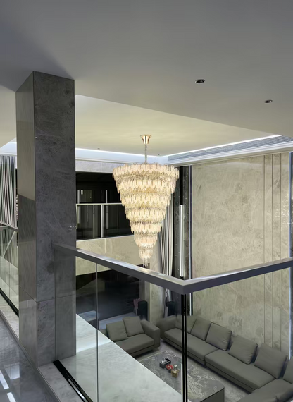 Handcrafted Glass Leaf Multi-Tier Crystal Waterfall Chandelier