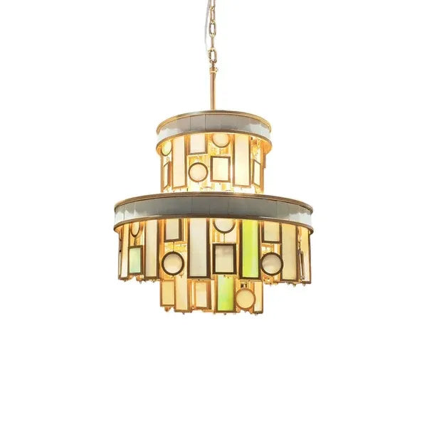 Designer Style Multi-tier Vintage Colorful Plaid Glass Chandelier for Hallway/Living Room/Foyer