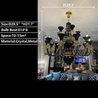 American Traditional Branch Crystal Chandelier with Candle Design in Black and Gold