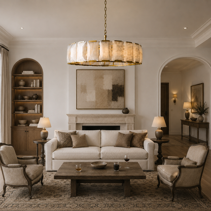 Hadilor Calcite Round Chandelier with Natural Alabaster Stone Shades