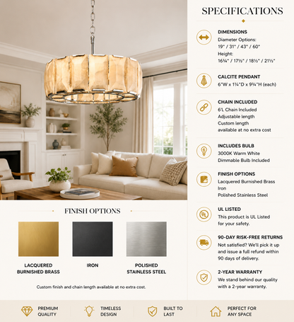 Hadilor Calcite Round Chandelier with Natural Alabaster Stone Shades