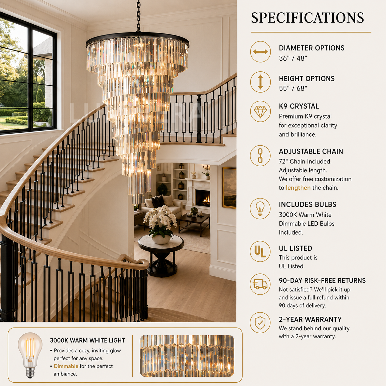 Heristal Crystal Chandelier for Foyer, Entry way, Staircase