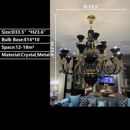 American Traditional Branch Crystal Chandelier with Candle Design in Black and Gold