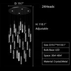 Extra Large Modern K9 Crystal Rod Pendant Long Chandelier for Staircase/Living Room/Foyer