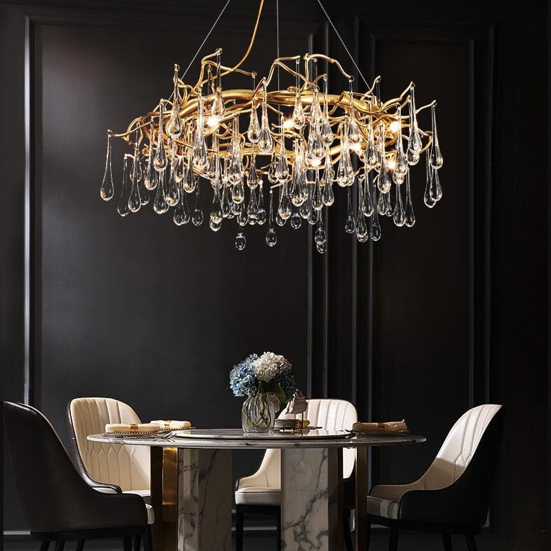 TLL Teardrop Branch Round Long Tear Crystal Chandelier