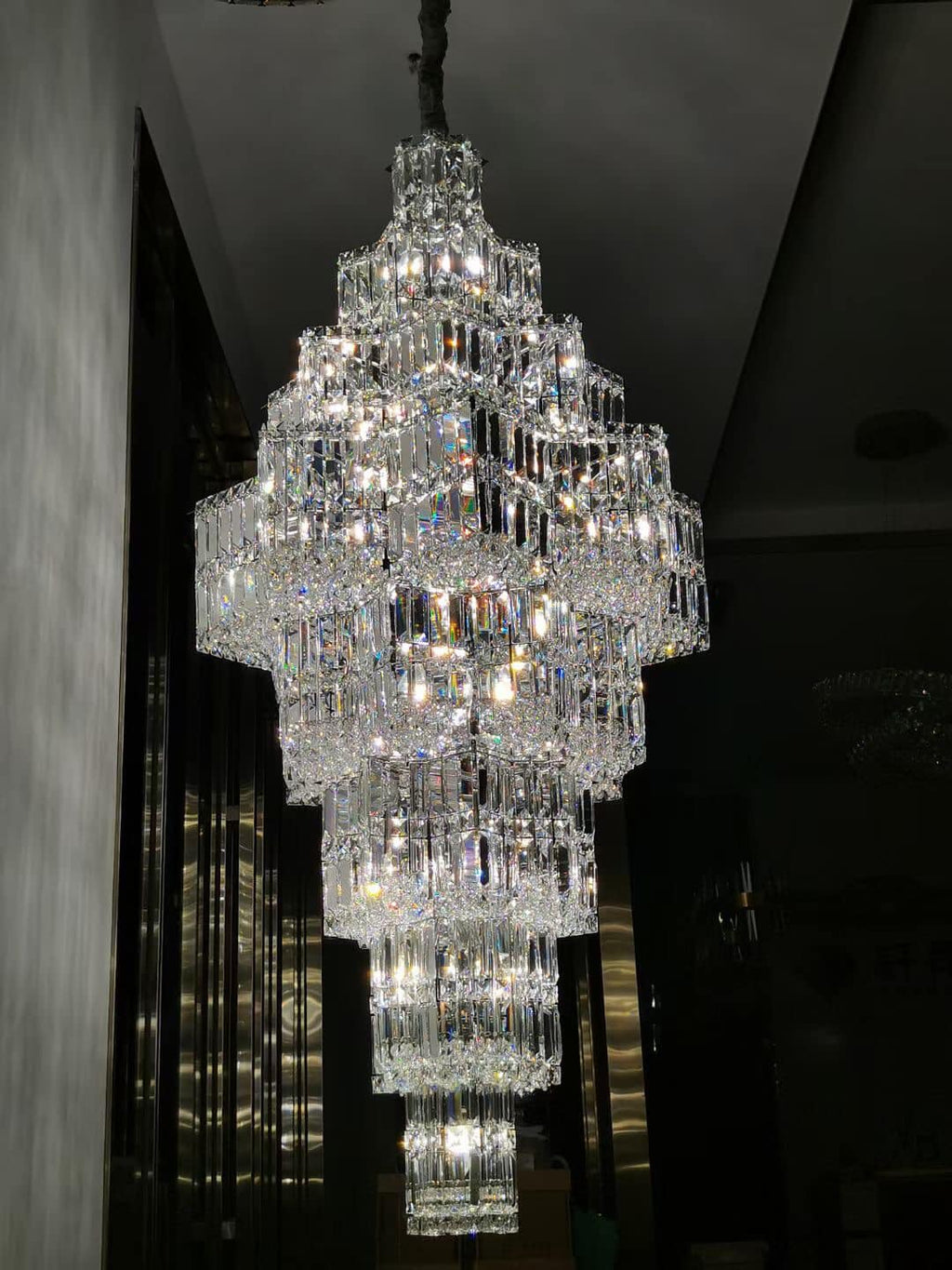 Extra Large Plaza Hall Multi-Tier Crystal Chandelier Foyer Living Room Staircase Ceiling Lighting Fixture In Chrome/Gold Finish