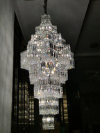 Extra Large Plaza Hall Multi-Tier Crystal Chandelier Foyer Living Room Staircase Ceiling Lighting Fixture In Chrome/Gold Finish