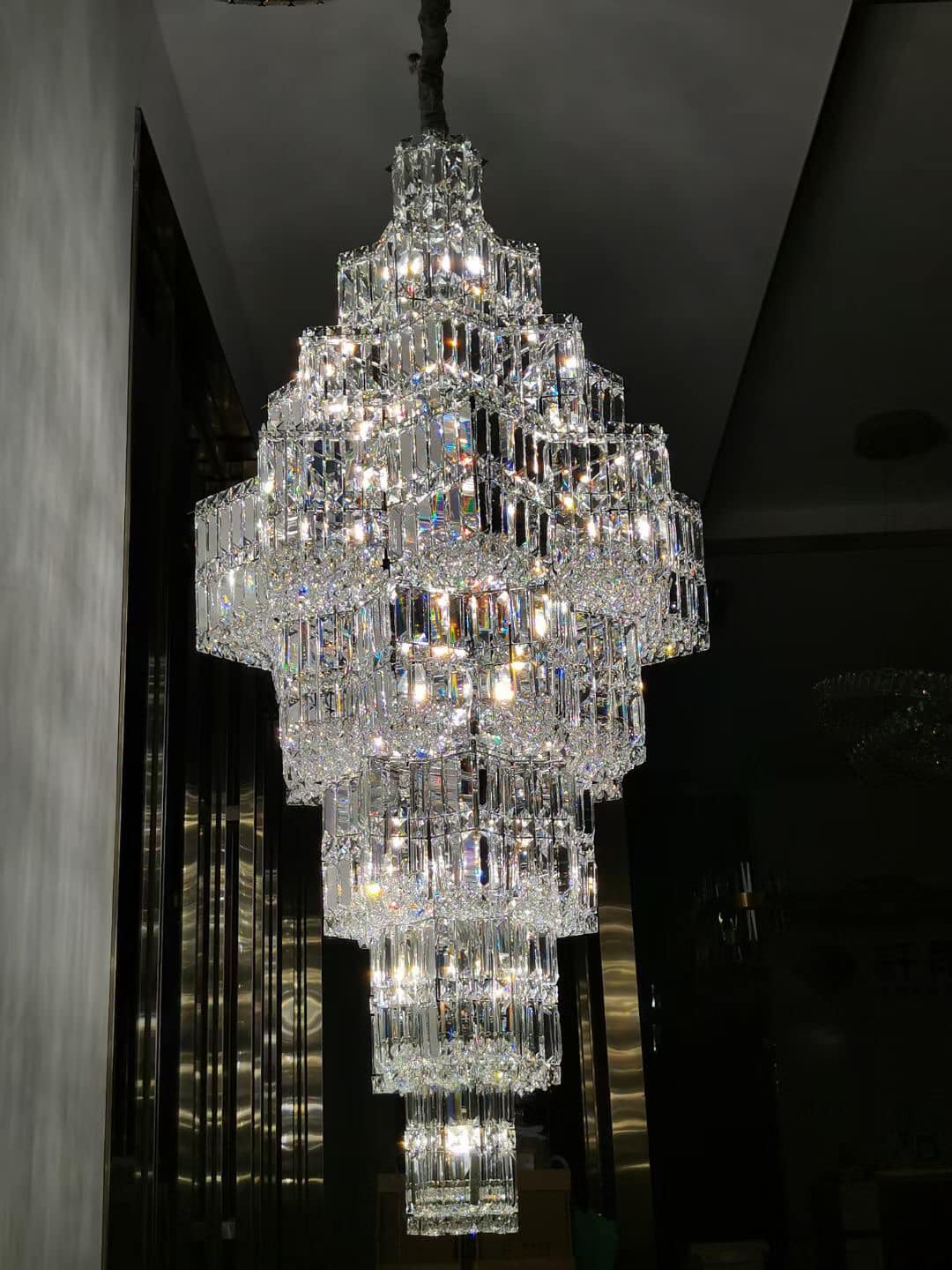 Extra Large Plaza Hall Multi-Tier Crystal Chandelier Foyer Living Room Staircase Ceiling Lighting Fixture In Chrome/Gold Finish