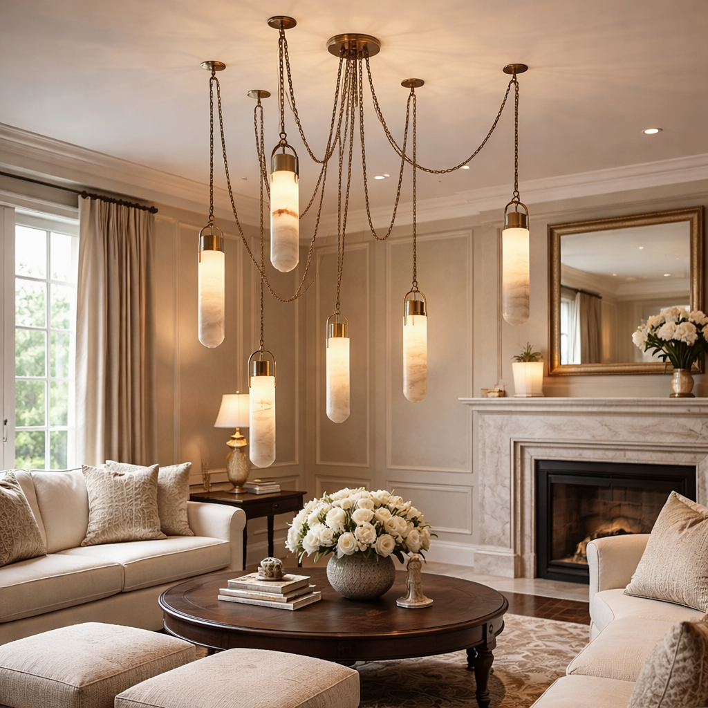 Alabaster Cylindrical Draped Chain Chandelier