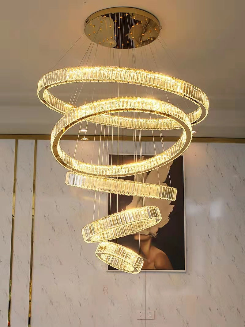 Modern Front Entryway Chandelier 5/6/7 Rings Crystal Gold/ Chrome Finish Ceiling Lamp
