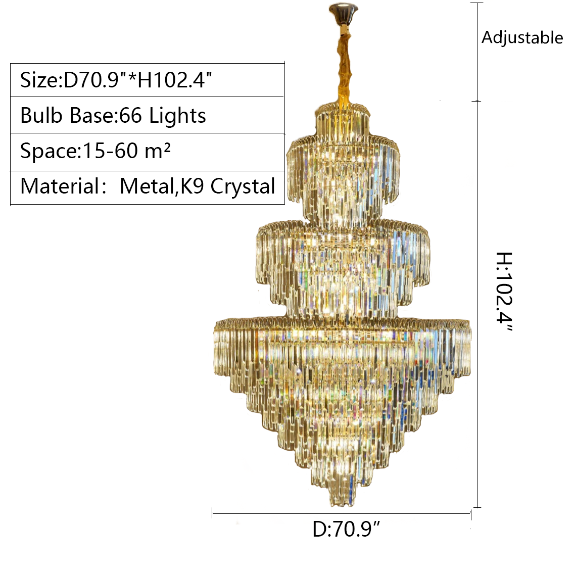 3 Layers Extra Large Living Room Chandelier Luxury Foyer Entryway Crystal Light Fixture