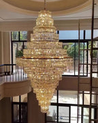 Extra Large Plaza Hall Multi-Tier Crystal Chandelier Foyer Living Room Staircase Ceiling Lighting Fixture In Chrome/Gold Finish