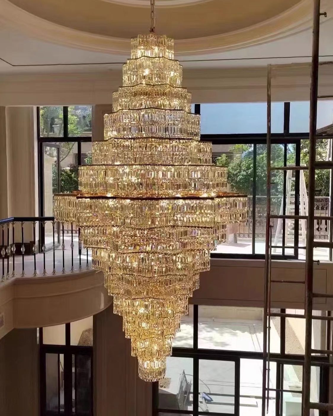 Extra Large Plaza Hall Multi-Tier Crystal Chandelier Foyer Living Room Staircase Ceiling Lighting Fixture In Chrome/Gold Finish