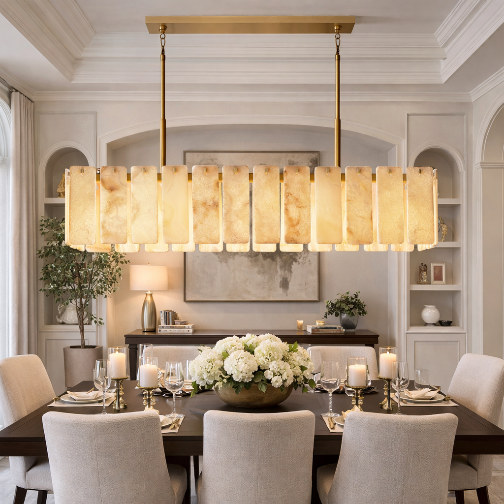 Calociato Onyx Rectangular Chandelier, Chandelier for Dining Room
