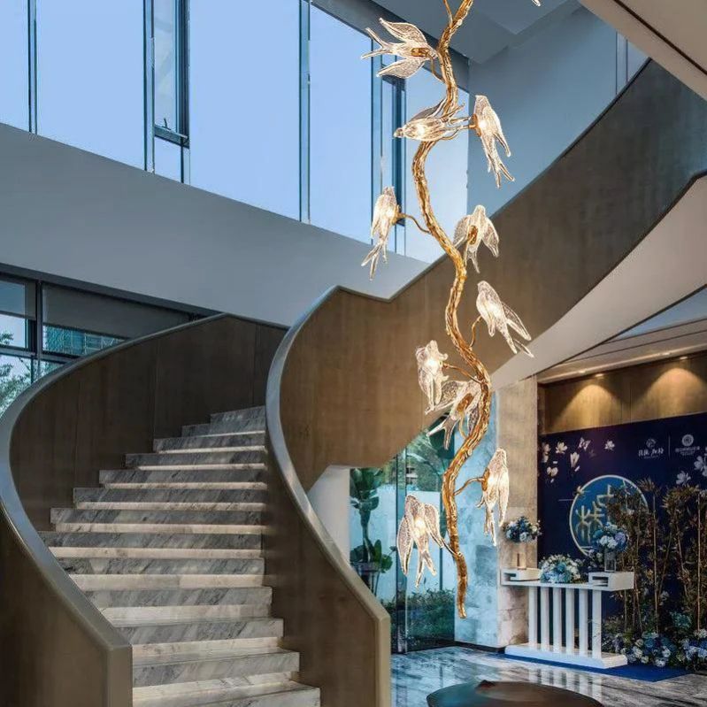 Lucky Bird Glass Tree Branch Chandelier
